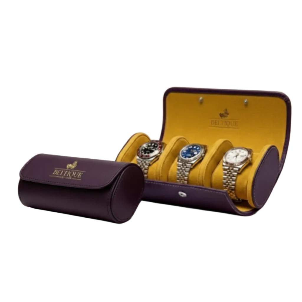 BELTIQUE® Amethyst Violet Watch Roll for 3 Timepieces
