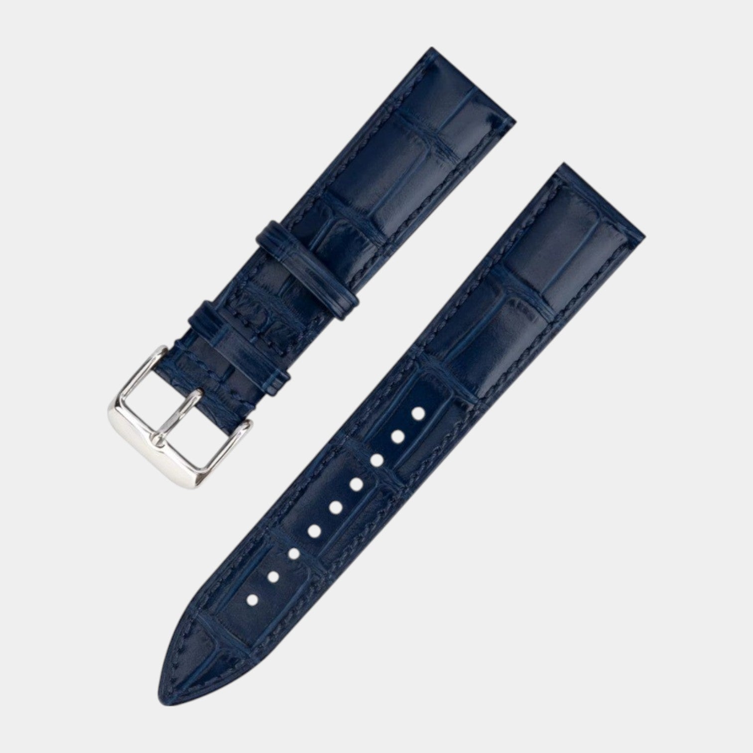 Heritage horlogeband van blauw kalfsleer met krokodillenstructuur