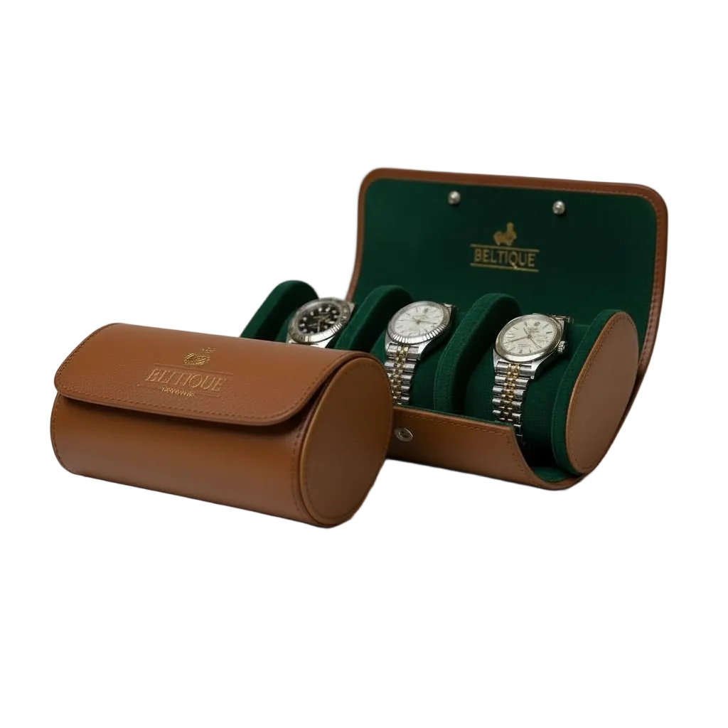 BELTIQUE® Cognac Brown Horlogerol voor 3 Timepieces