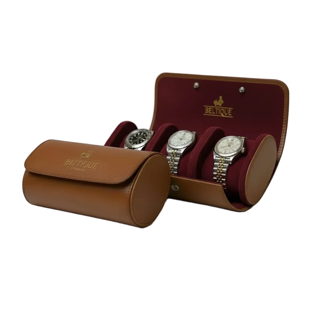 BELTIQUE® Cognac Brown Horlogerol voor 3 Timepieces