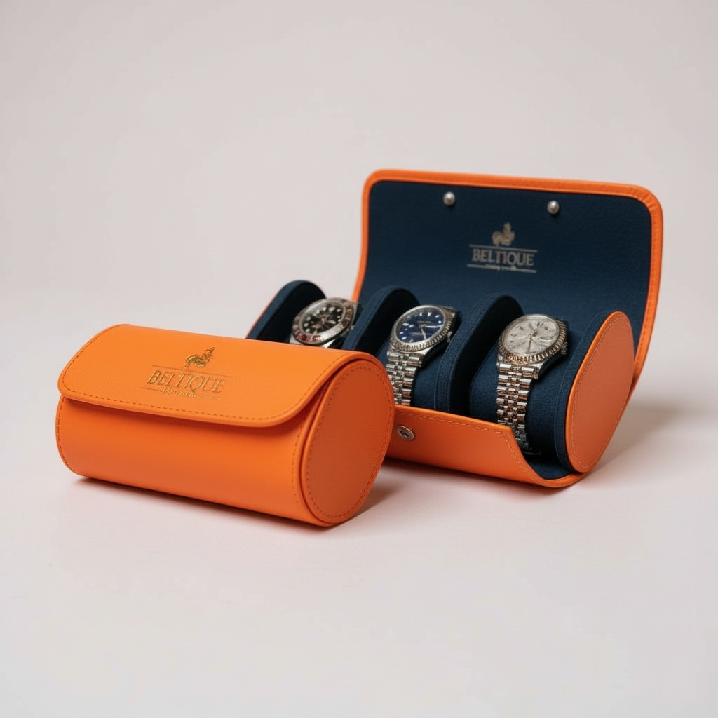 BELTIQUE® Hermès Orange Watch Roll for 3 Timepieces